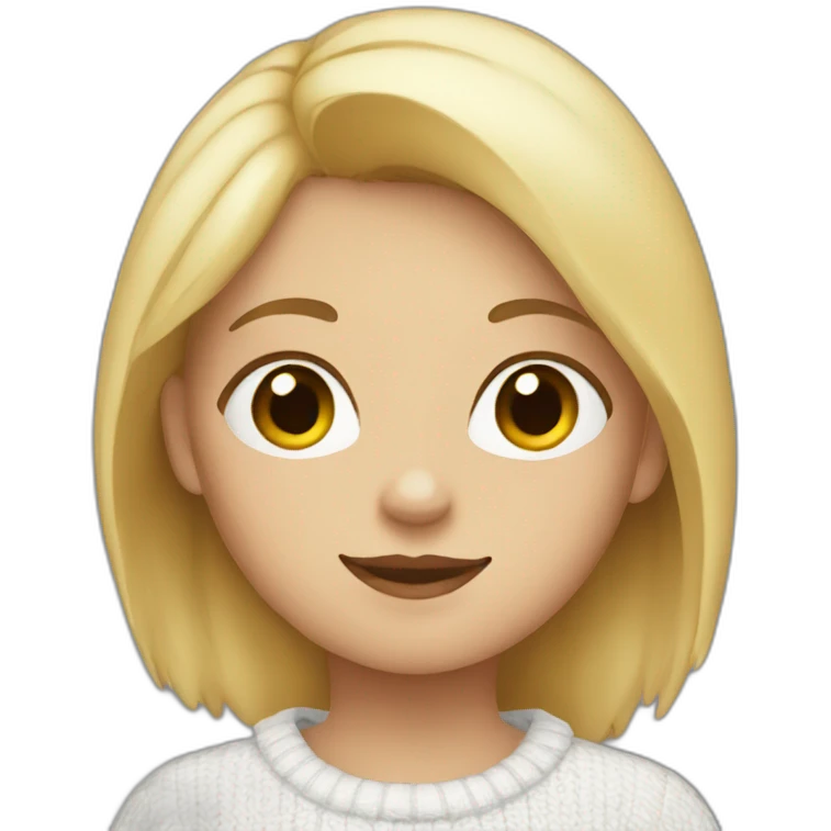 a girl with blond hair and a white sweater with a bear on it emoji