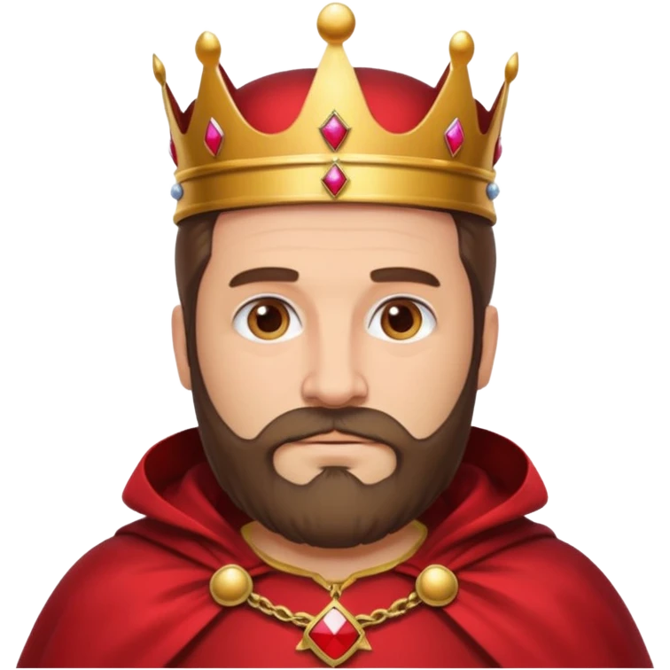 Bearded King, Middle-aged king with trimmed brown beard, red cape., wearing crown emoji