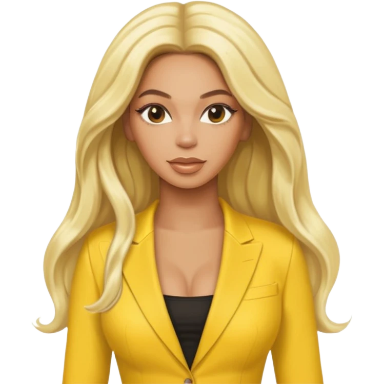 Beyonce with platinum blonde long hair, yellow outfit emoji