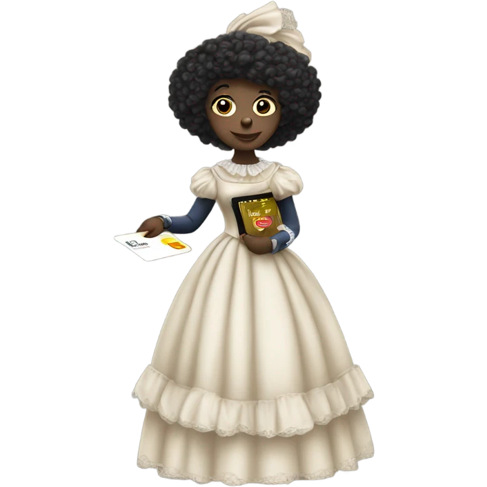 galora in Victorian dress elegant, full body, holding big credit card emoji