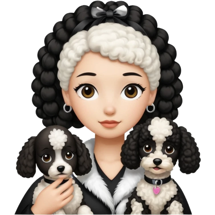 Poodle and Black ponytail girl say goodbye emoji