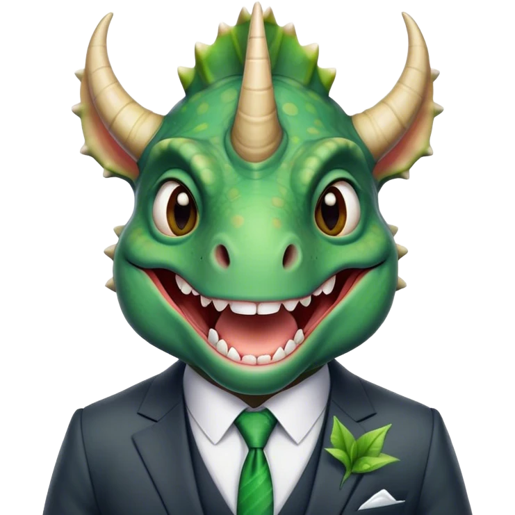 kind face of a triceratops in a suit laughing with tears emoji