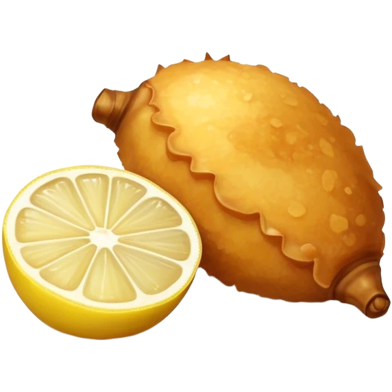 Fried kalamari Greek snack with a slice of lemon on the side emoji