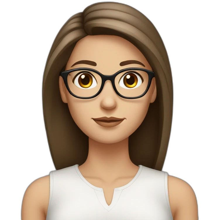 White skin Pretty woman with straigh brown hair, brown big eyes with glasses long eyebrow strong nose emoji