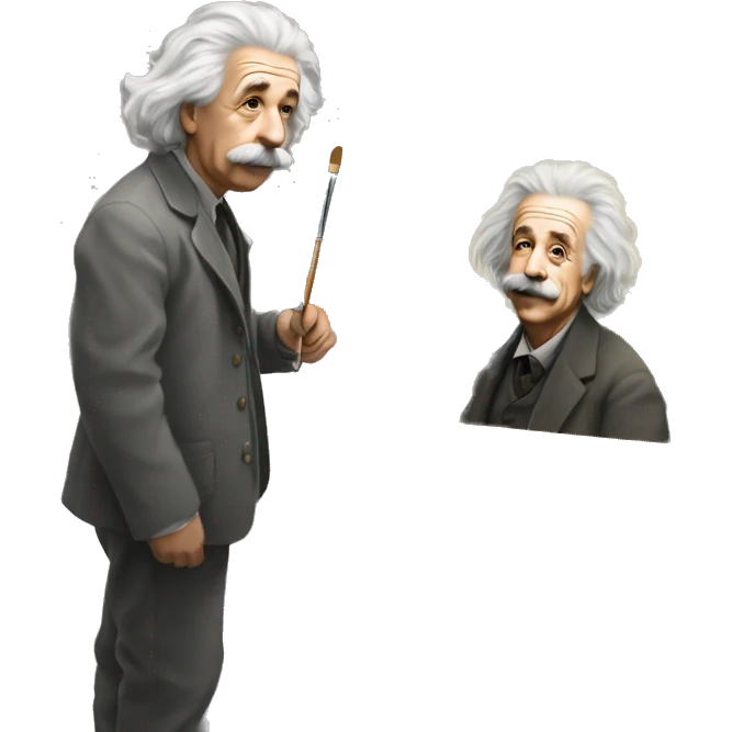 albert einstein painter easel painting a paintings and painting near him emoji