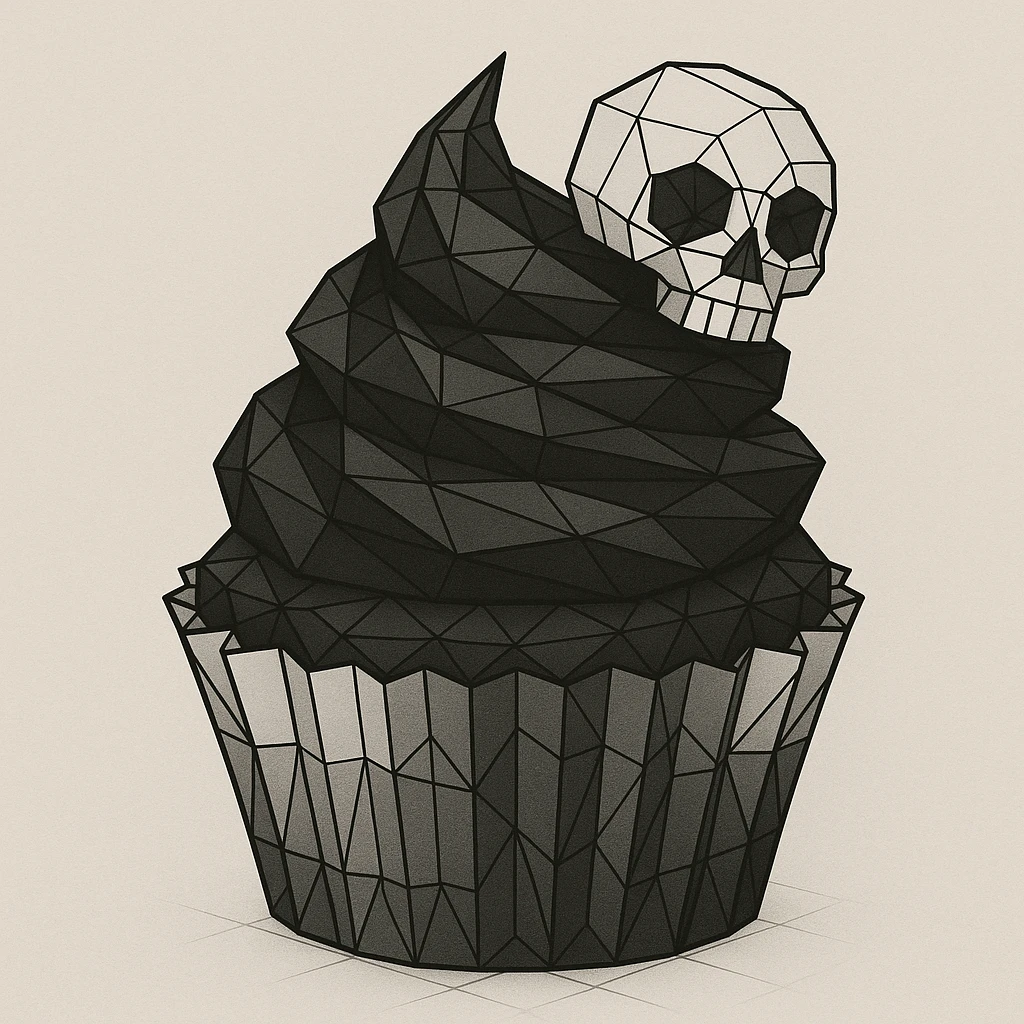 gothic cupcake, low poly wireframe style emoji