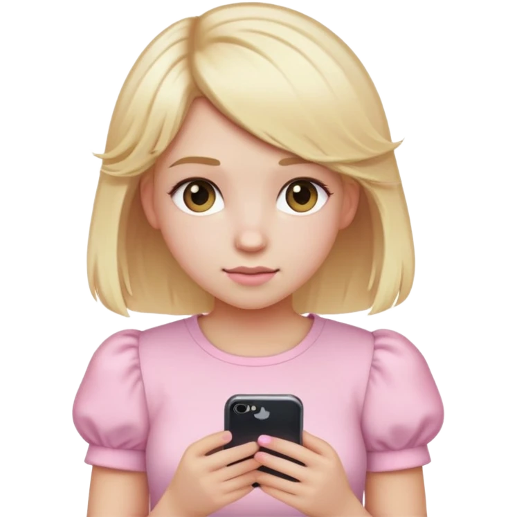 Girl with blonde light hair and light pink streaks . IPhone emoji style and half the body. Light pink clothes and puffy sleeves short emoji