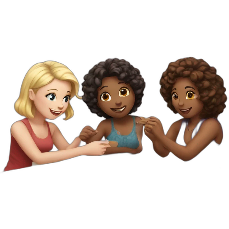 Four white-skin friends playing board game emoji