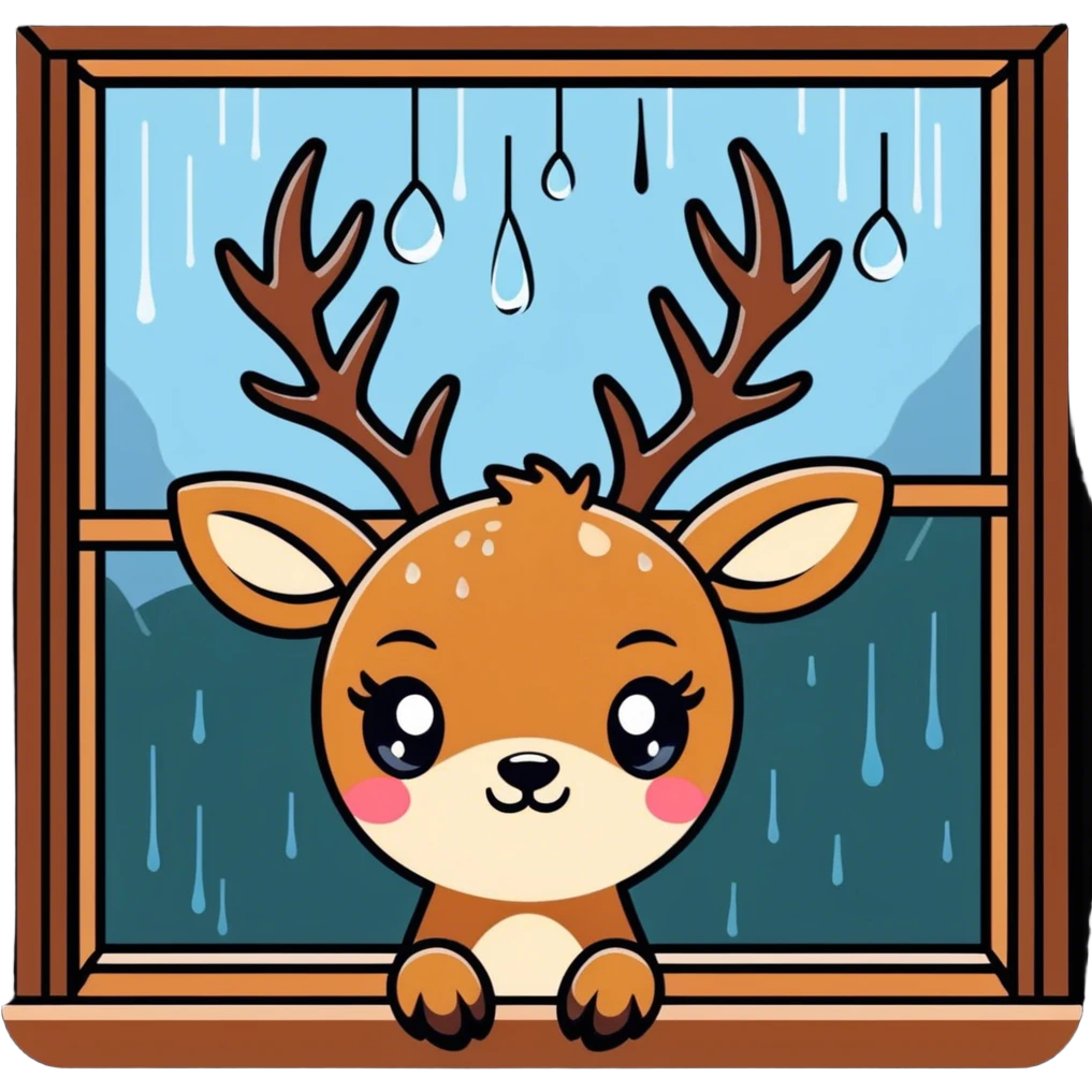 The deer looks sadly out the window in the rain. emoji