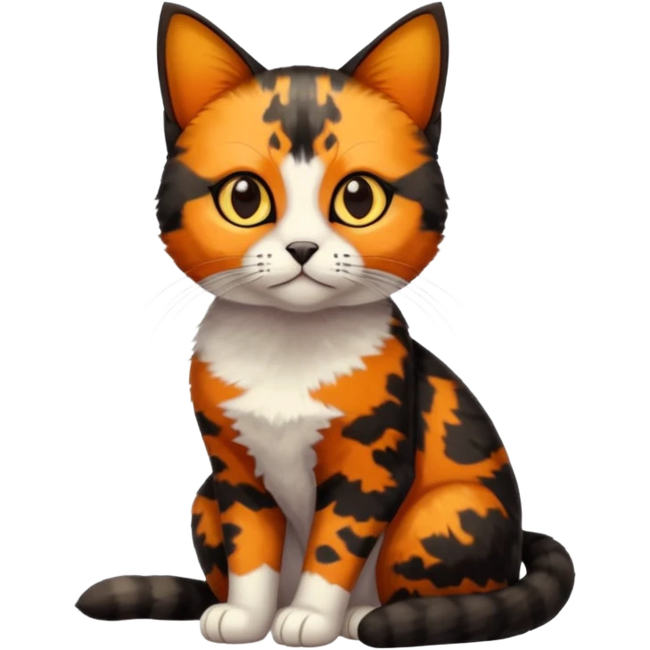 small tortoiseshell cat. only black and and orange. amber eyes. full body. 0% white fur! emoji