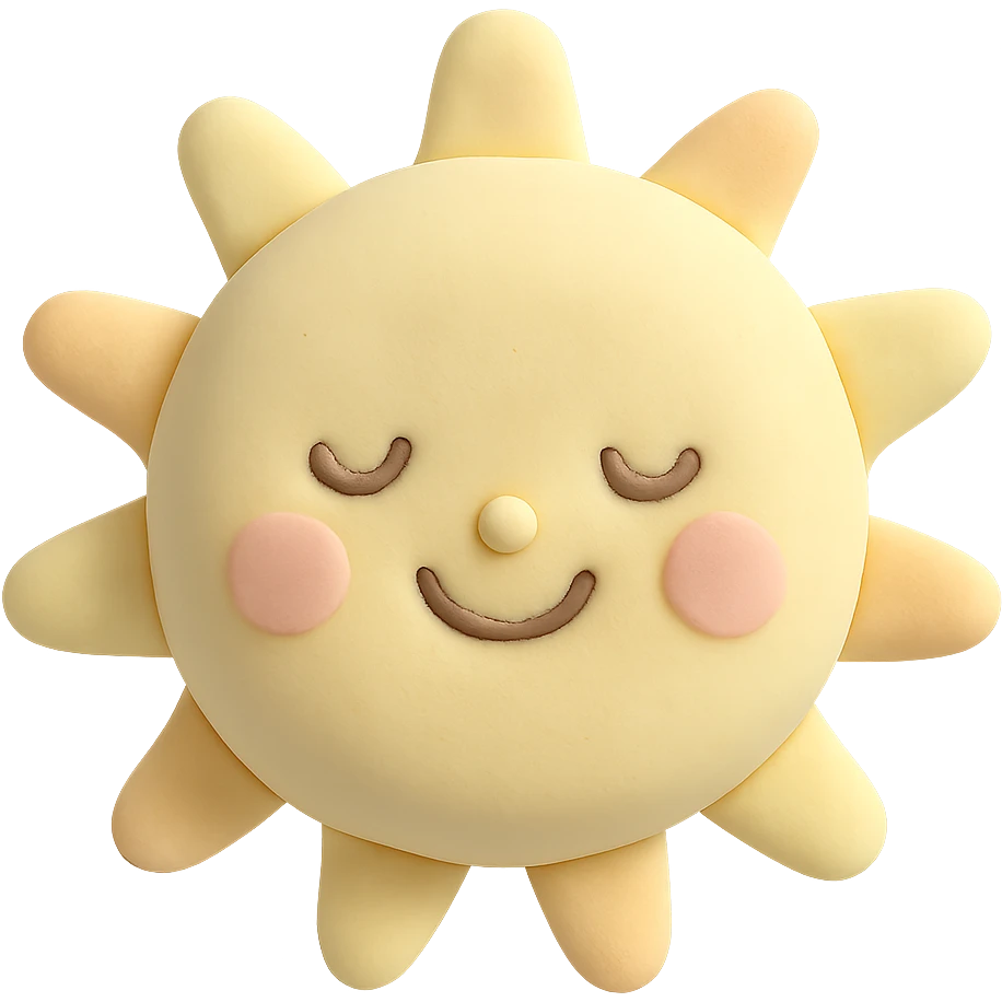 plump pastel yellow sun with a cute smiling face emoji