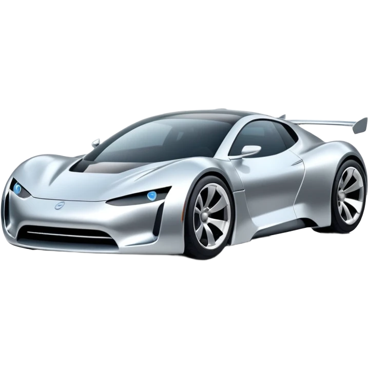 A low-profile futuristic car emoji made of polished silver chrome, wide body stance, smooth aerodynamic shape, glossy metallic surface, soft reflections, luxury swag aesthetic, minimal details, iOS emoji style, centered on clean white background, studio lighting emoji