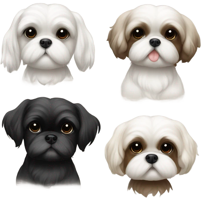 Shitz Tzu Beautiful two big faces black and white Puppies emoji
