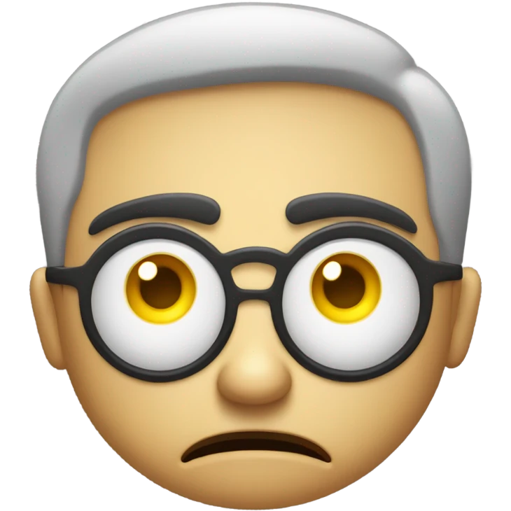 Angry emoyi jellow dot eyes only on one side beside and behind eachother giving a look of annoyed brows pulled up lips pouting a bit emoyi look emoji