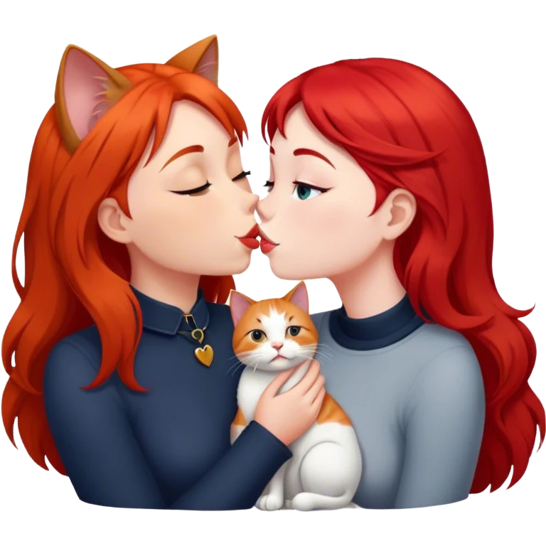 british cat kisses a red hair girl emoji