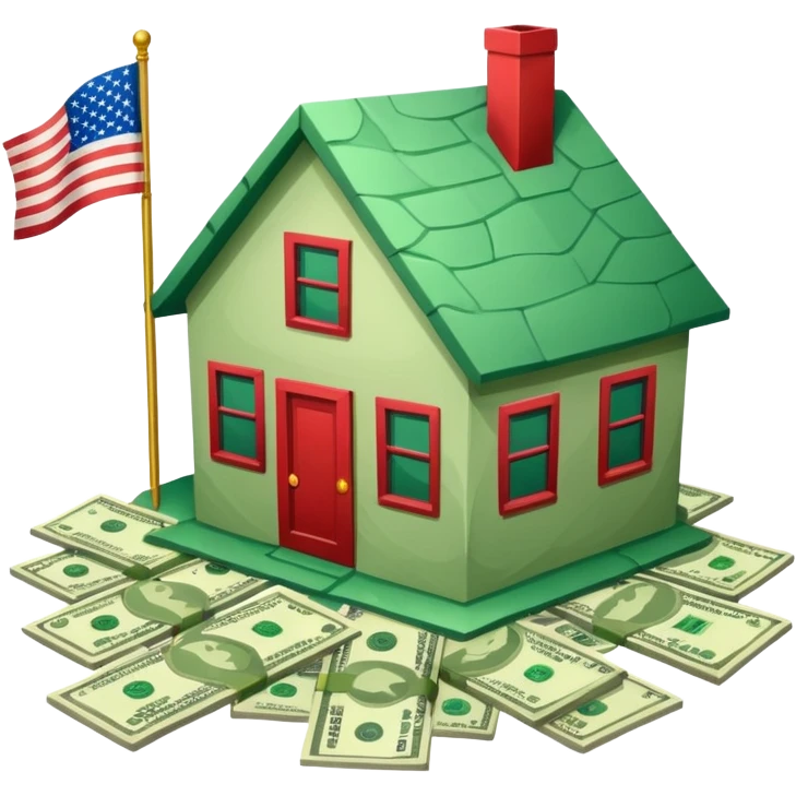 house with usa flag and money in floor emoji