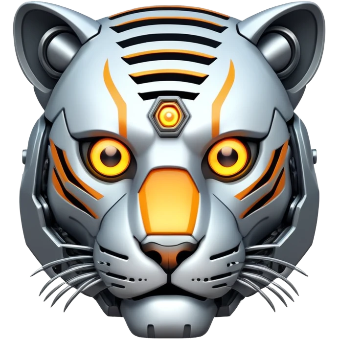 robot tiger face with mechanical parts and glowing eyes for Twitch emote emoji