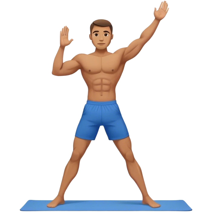 jacked man blue shorts yoga emoji
