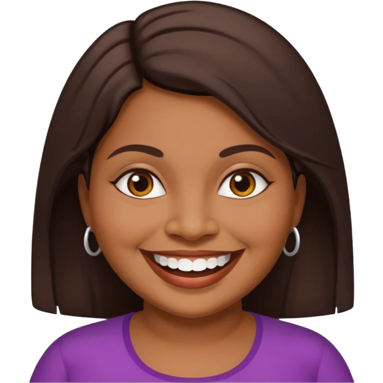 40 yr old chubby sri lankan woman, dark skin, straight brown hair, big smile, white teeth emoji