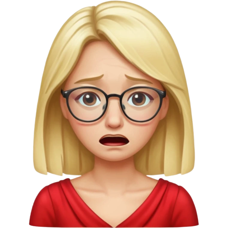 lomg blond woman  crying with glasses with red party wear dress emoji