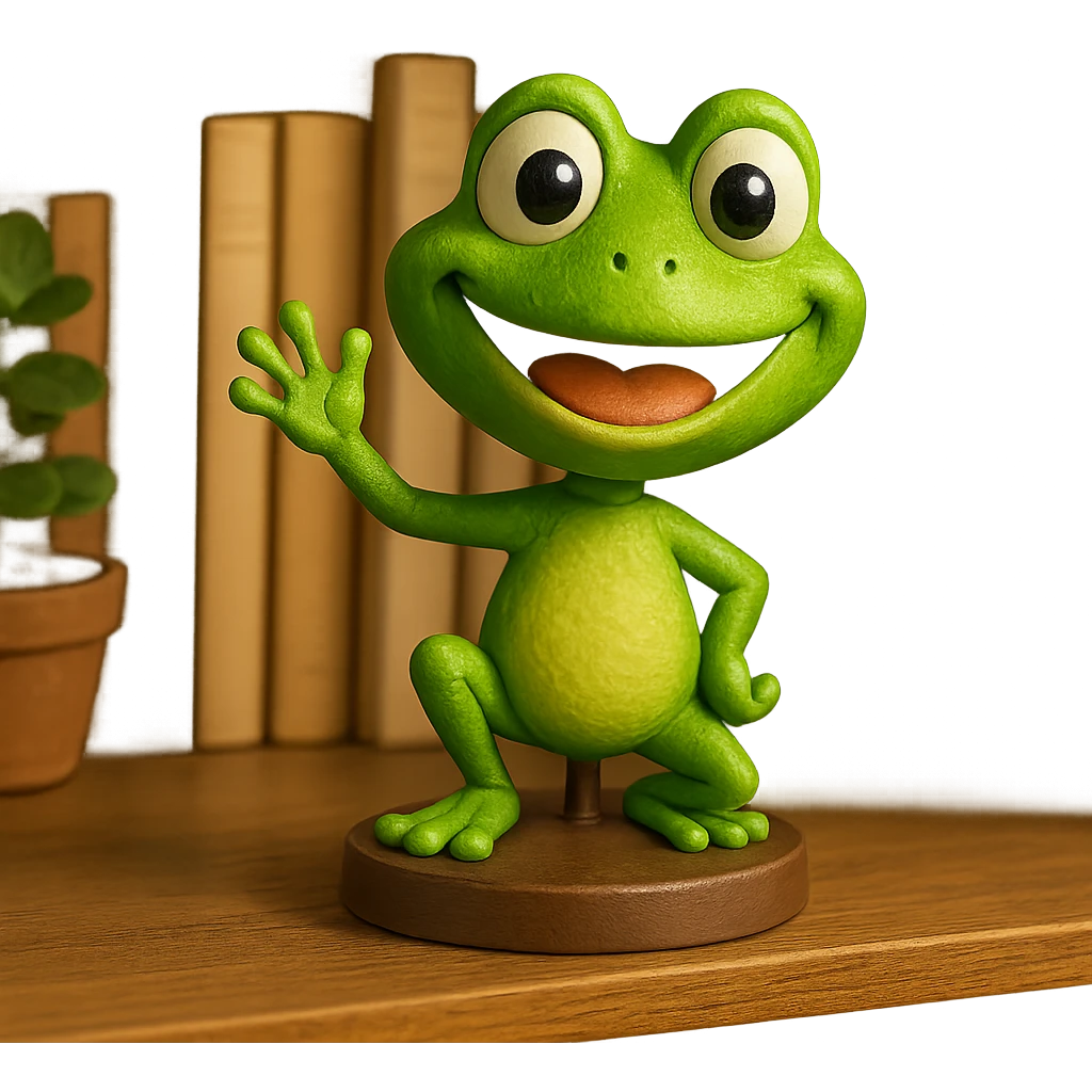 happy frog, bright green, waving emoji