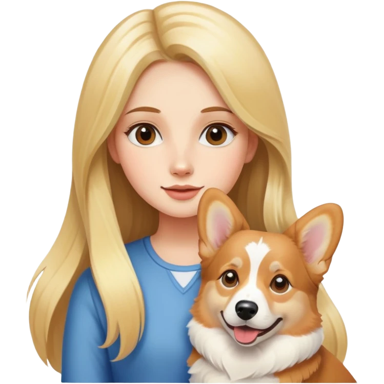 girl with long blond hair with a corgi emoji