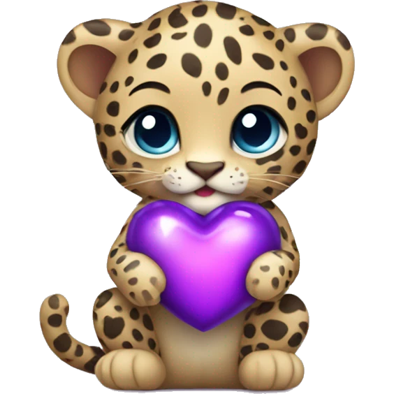 Baby leopard holding a purple heart  emoji