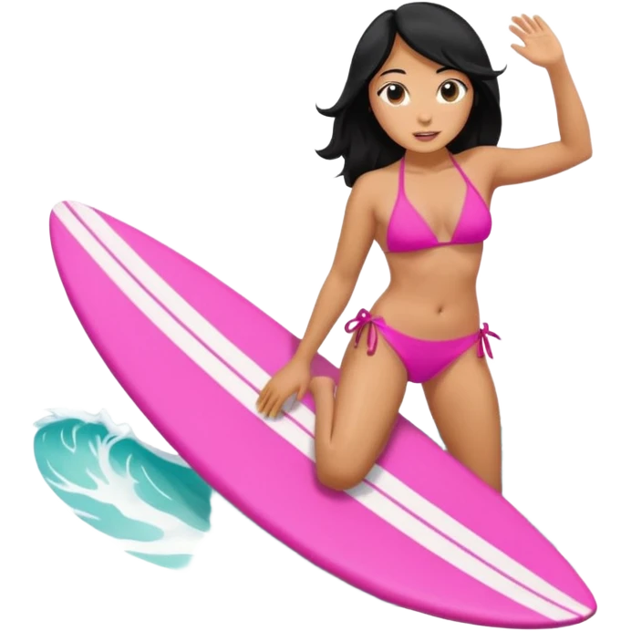 waves with tan female filipino surfer inside on a pink bikini in black hair  emoji
