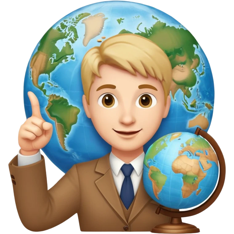 English teacher pointing to a globe, friendly expression emoji