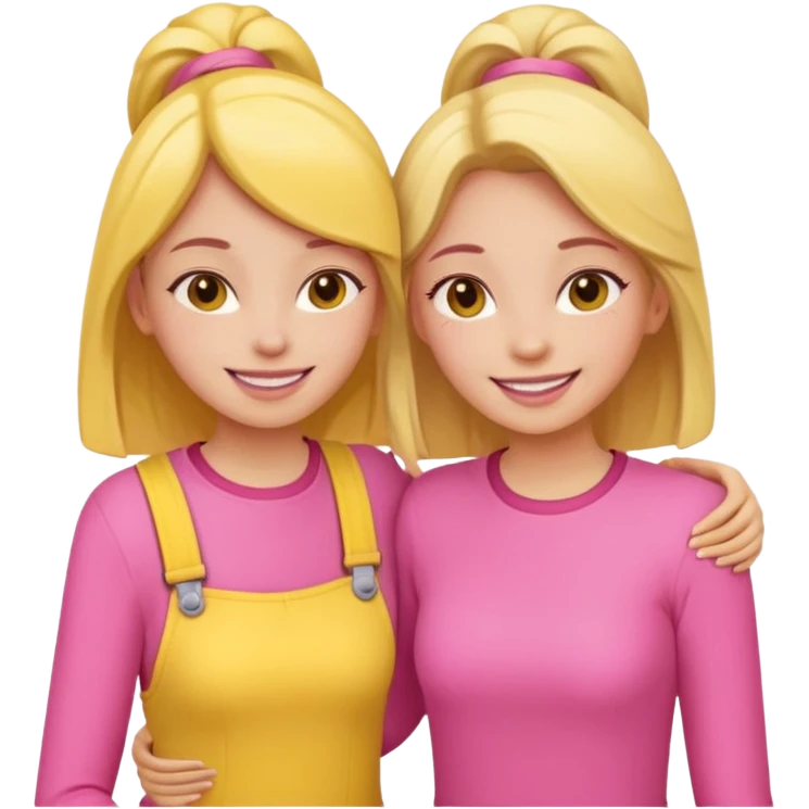 Two girl friends in pink and yellow are supporting each other emoji