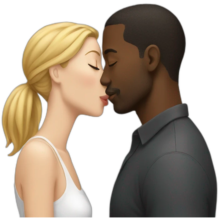 black man kissing a white women emoji