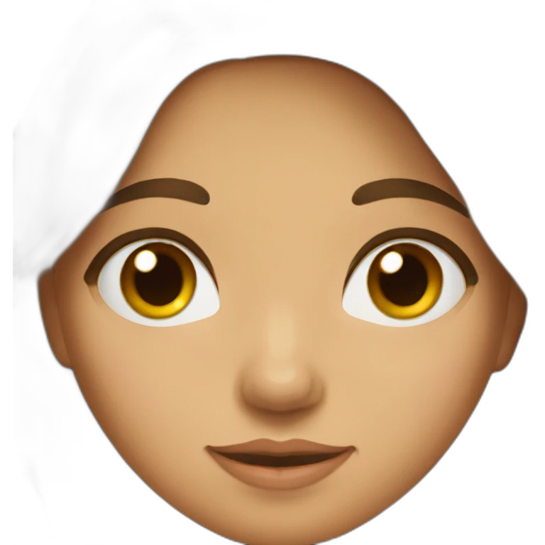 A young girl of Algerian origin with a round head, long brown hair and a small chin. emoji