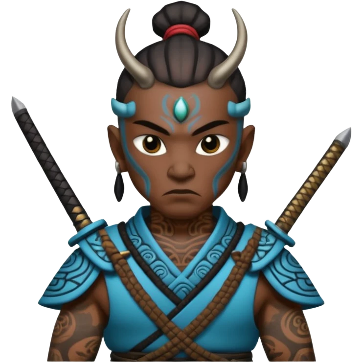 alien mayan ancient samurai with tatooed emoji