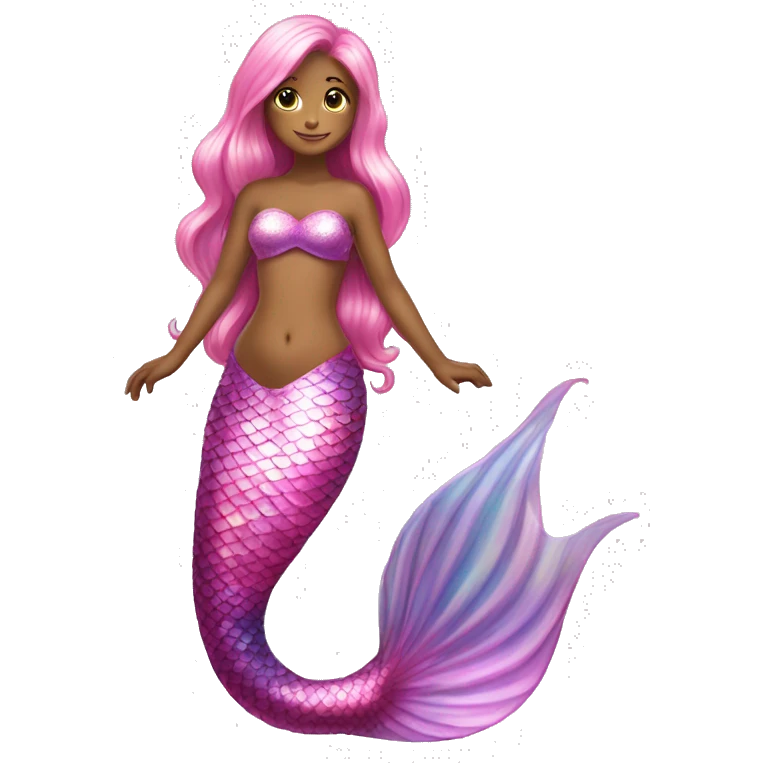 Iridescent mermaid tail full body long hair pink emoji