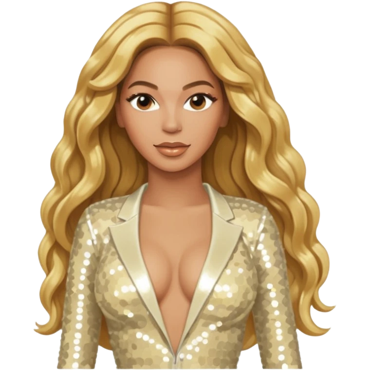 Beyonce with long golden blonde hair, ivory sequin tour outfit emoji