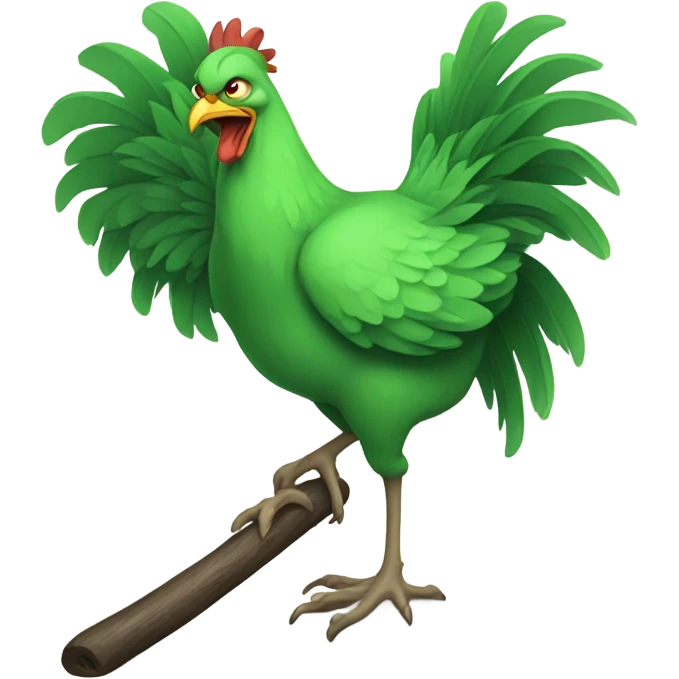 green chicken holding a long stick  emoji