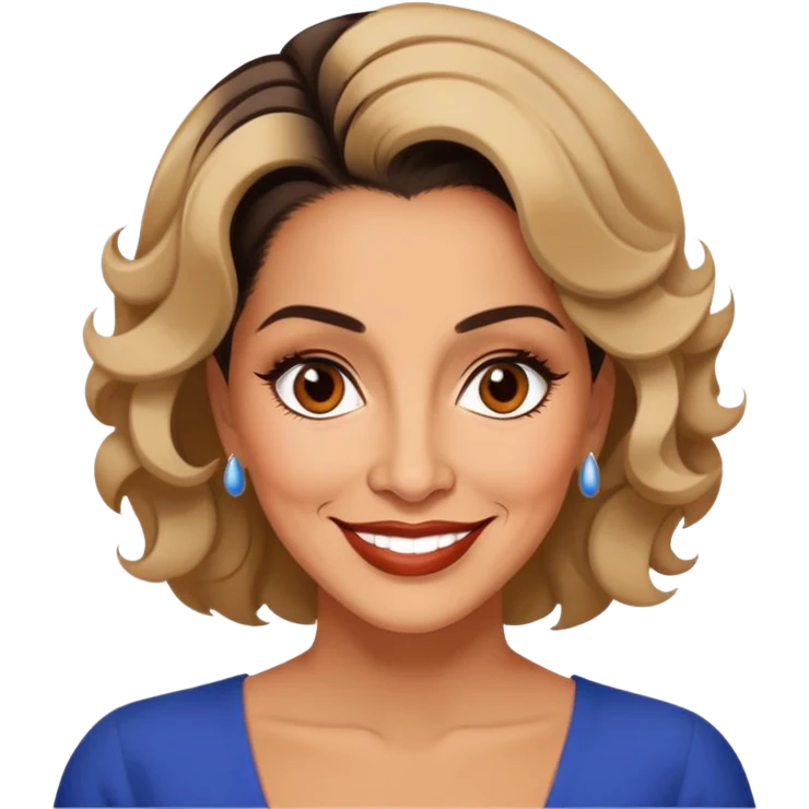 Famous Puerto Rican actress Marian Pabón with her distinctive hairstyle, warm smile, expressive eyes, middle-aged woman emoji