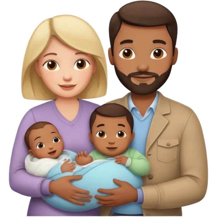 30s couple, man and woman, holding a baby, happy family emoji