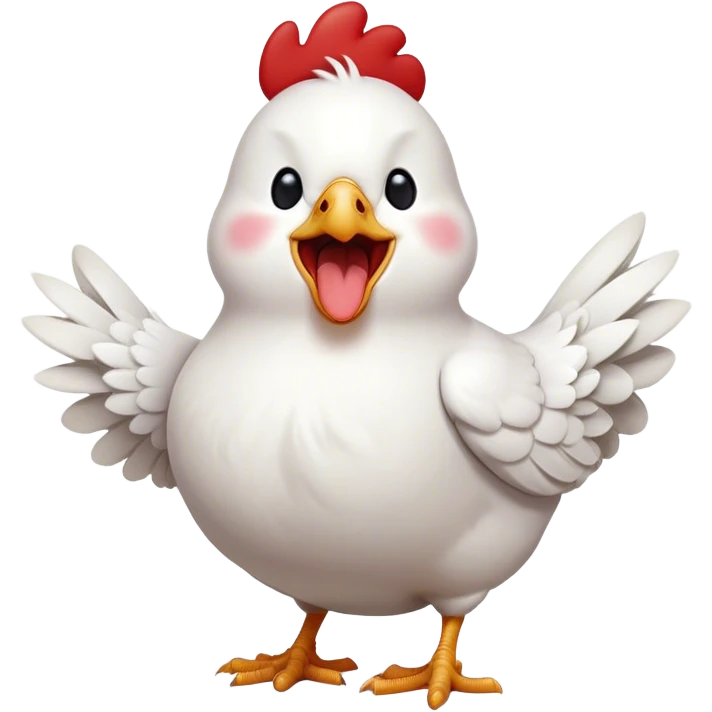 Cinematic Cute Yawning White Chicken Portrait Emoji, Head tilted slightly with a dramatic, wide-open yawn, showcasing a soft, fluffy white plumage with a crisp red comb and drooping wings, round beady eyes barely open in drowsy contentment, Simplified yet irresistibly adorable features, highly detailed, glowing with a soft, cozy glow, high shine, relaxed yet expressive, stylized with a touch of whimsy, bright and endearing, soft glowing outline, capturing the essence of a sleepy yet affectionate chicken, so drowsy it feels like it could stretch out of the screen and curl up for a nap! emoji