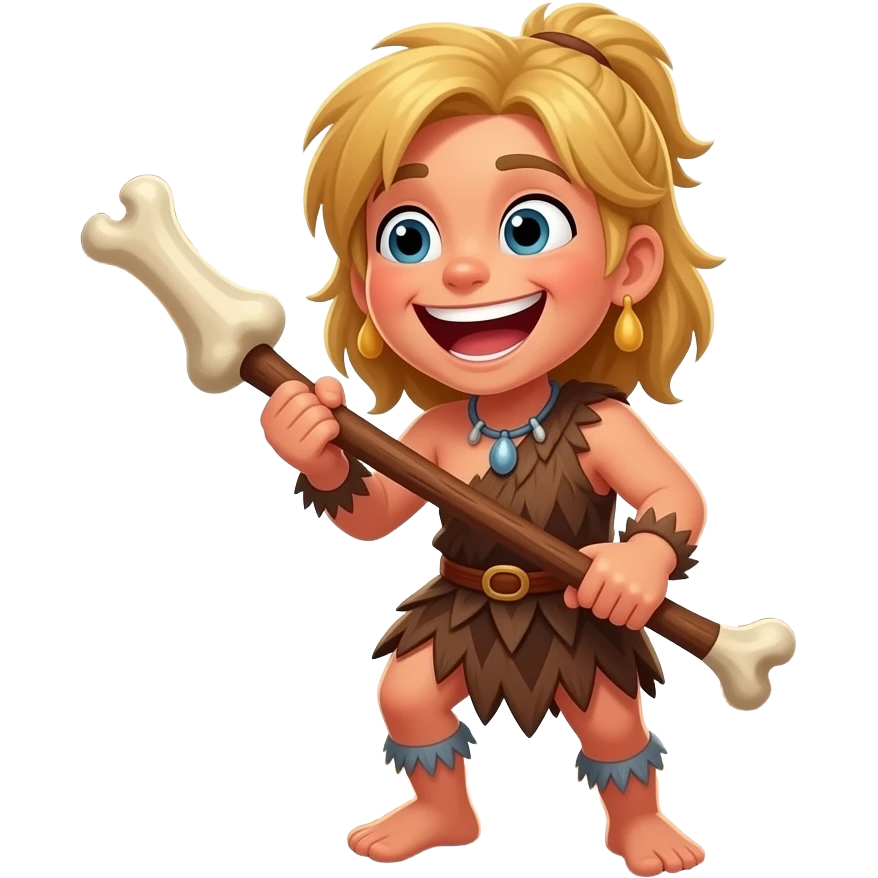 blonde cavewoman laughing with bone club emoji