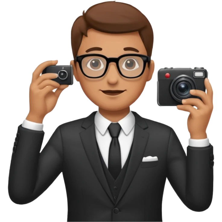 Hombre moreno con gafas haciendo fotos en una boda emoji