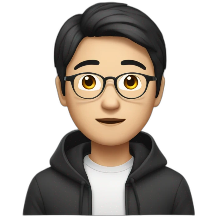A mature Chinese boy with black hair and circle-shaped eyeglasses wearing black hoodie emoji