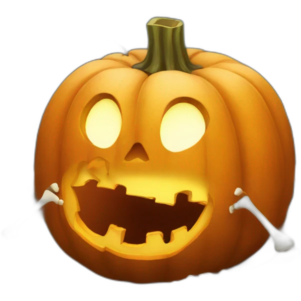 a Halloween pumpkin with skeleton hands takes root emoji