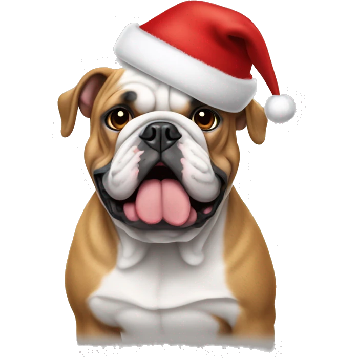 English bulldog wearing christmas hat emoji