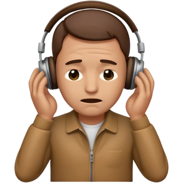 Male emoji with head phone holding both hands listening looks like sad looking down crying  emoji
