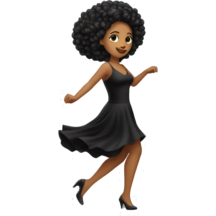 Mujer blanca con un vestido negro y cabello largo bailando salsa  emoji