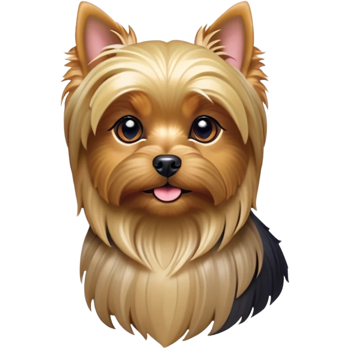 Cinematic Noble Yorkshire Terrier Portrait Emoji, Exuding refined charm and dignified poise, with a lustrous, silky fur in rich, deep hues, alert eyes and a confident expression, simplified yet exquisitely detailed, glowing with a soft, aristocratic radiance, high shine, embodying intelligent grace and classic elegance, soft glowing outline, capturing the essence of a regal Yorkshire Terrier ready to rule the screen with effortless sophistication! emoji