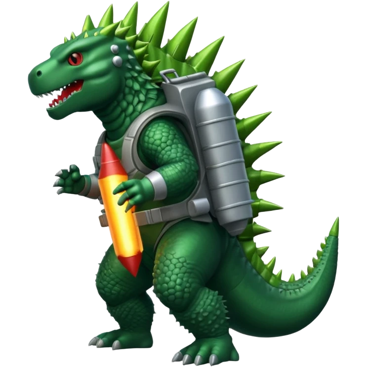 Godzilla wearing a rocket pack emoji