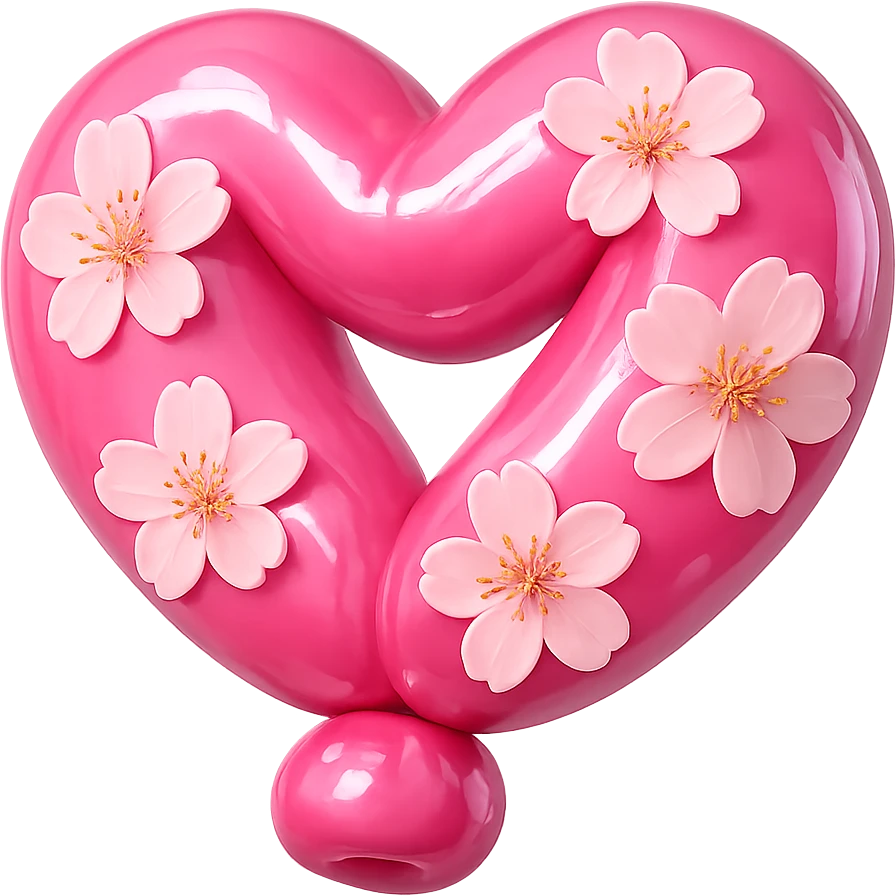 pink heart with sakura flowers, balloon style emoji