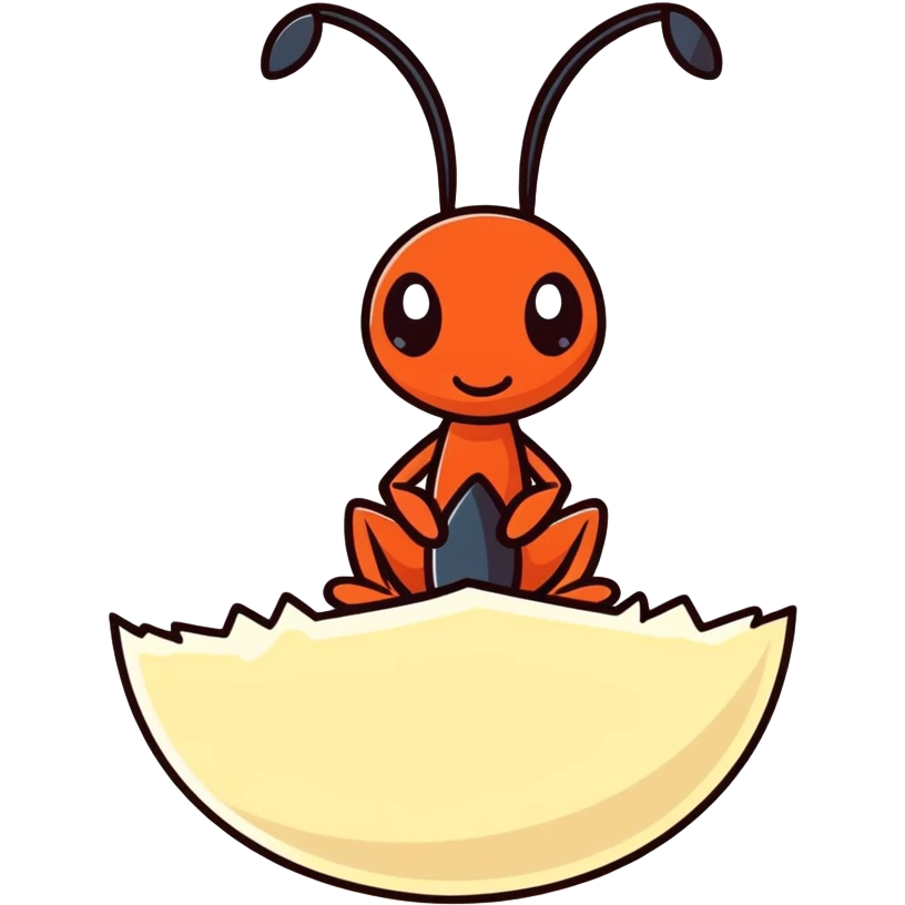 Cartoon ant sitting on a piece of rice emoji